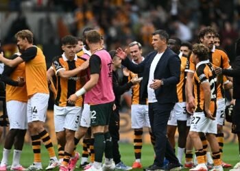 Hull City’s Turkish owner Acun Ilicali celebrates during the English Premier League football match between Hull City and Manchester United at the MKM Stadium in Kingston upon Hull, eastern England on August 22, 2026. (Photo by Paul ELLIS / AFP)